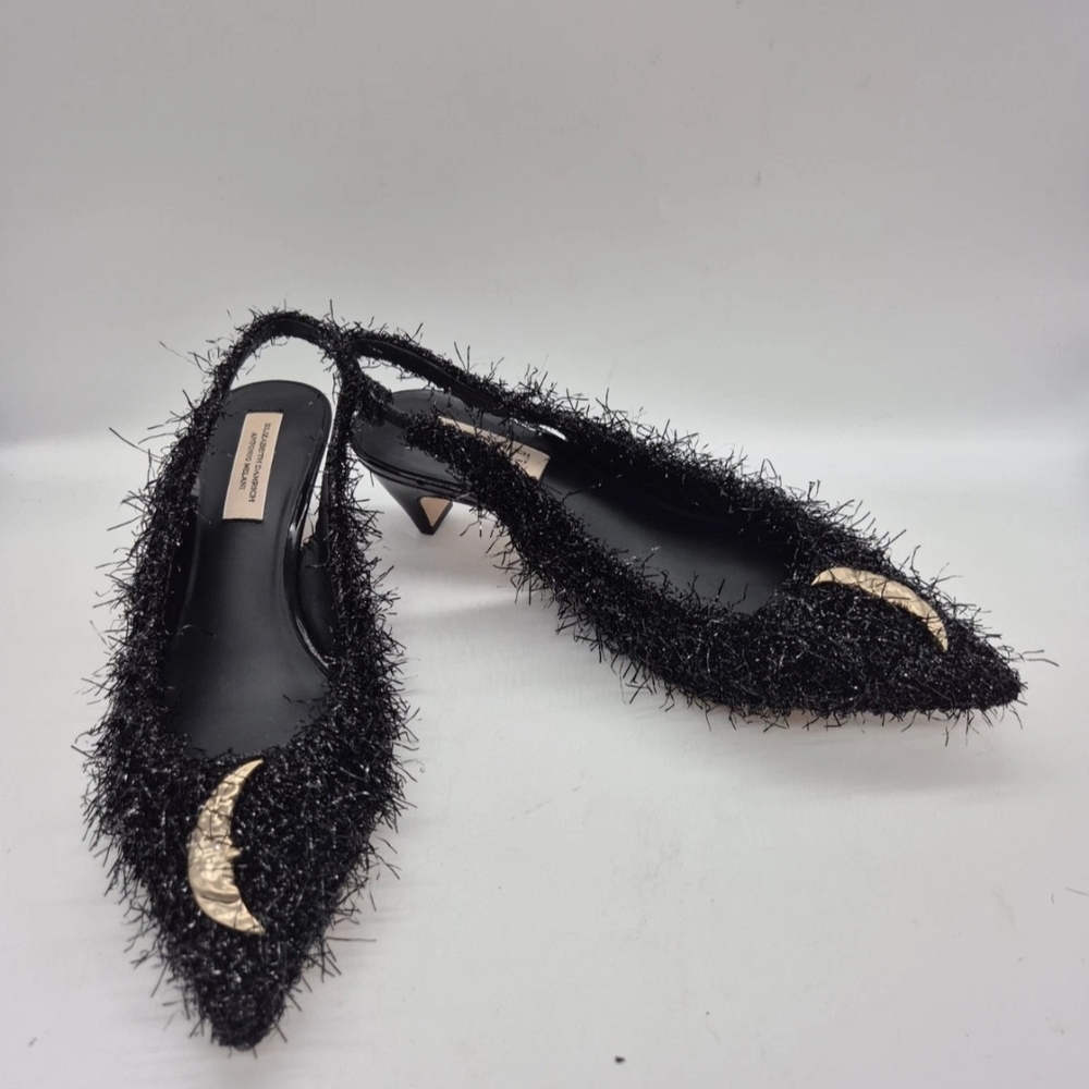 ANTONIO MELANI Black Textured Slingback Kitten Heel - Picture 3 of 12